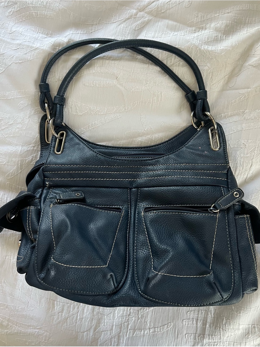 Alfred Dunner Navy Blue Faux Leather Shoulder Bag Boho style